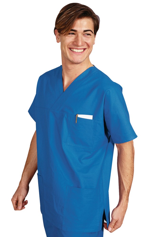 UNISEX OEKO-TEX® STANDARD 100 ZERTIFIKAT NR. 25CX00077 CL II CENTROCOT BLAU V-AUSSCHNITT-T  - Isacco