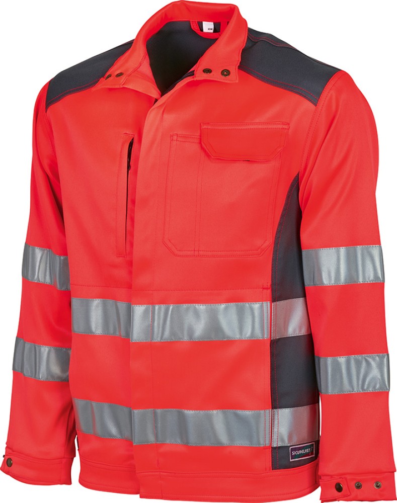 Warnschutz-Bundjacke SICURELAST leuchtrot-grau mit Reflexstreifen