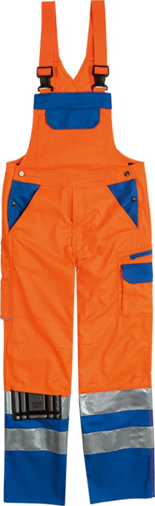 Warnschutz-Latzhose SICURELAST leuchtorange/blau mit Reflexstreifen