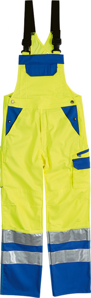 Warnschutz Latzhose SICURELAST leuchtgelb blau mit Reflexstreifen