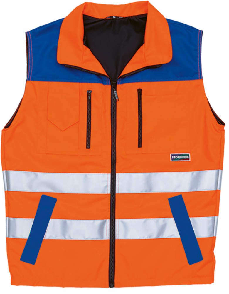 PROFIWORK Warnweste leuchtorange/blau, wasserabweisend, reflektierend