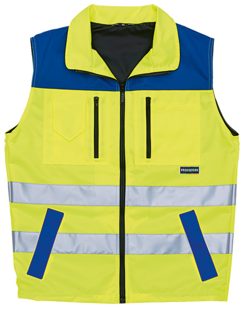 PROFIWORK Warnweste leuchtgelb/blau, wasserabweisend, reflexstark, robust