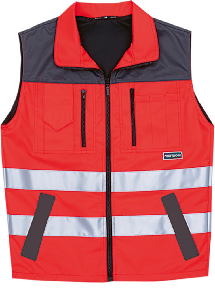 PROFIWORK Warnweste leuchtrot/grau, wasserabweisend, viele Taschen