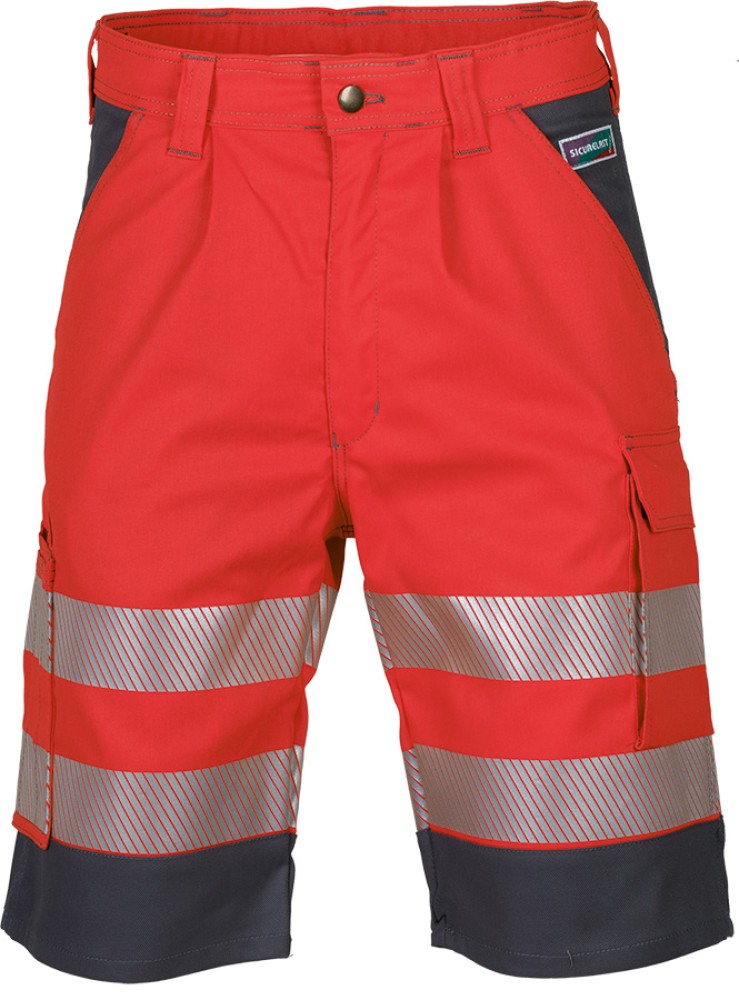 Warnschutz-Shorts SICURELAST, elastisch mit Reflexstreifen, leuchtrot/grau