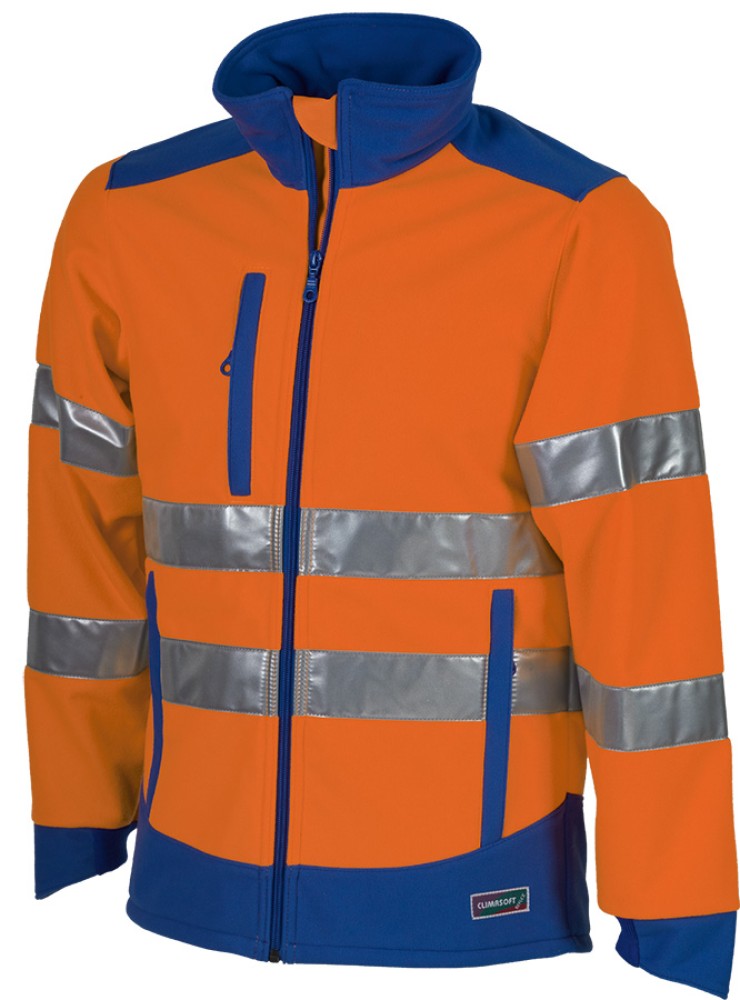 Wind- und Regenfeste Climasoft Warnschutzjacke, leuchtorange/blau