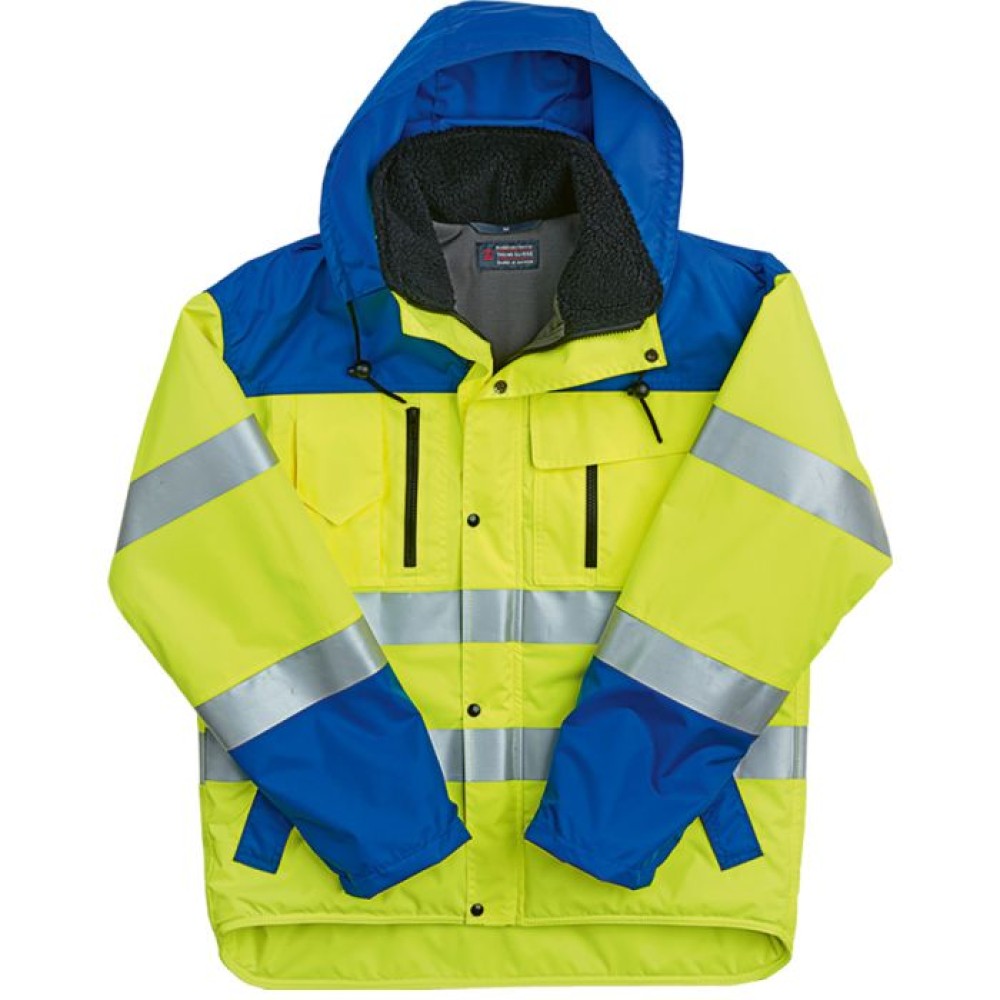 Leuchtgelbe Regen-Warnschutzjacke mit Fleece und Reflexstreifen