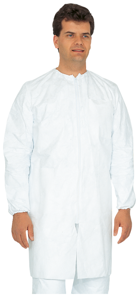 Weisser Labormantel aus DuPont TYVEK 500, Druckknopfverschluss