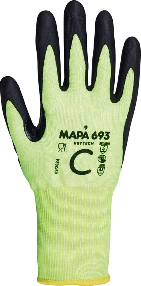 MAPA KRYTECH 693 ESD Schnittschutz-Handschuhe, gelb, touchscreen