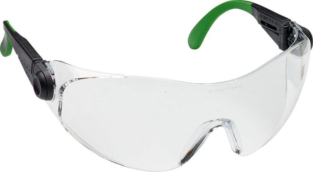 Leichte UNIVET Schutzbrille Clear 2, kratzfest, verstellbar, schwarz/grün