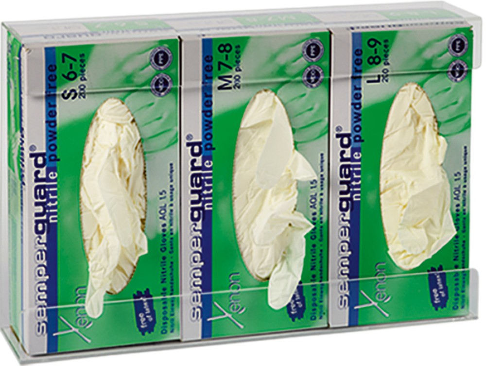 Wandhalterung aus klarem Acryl für 3 Handschuhboxen
