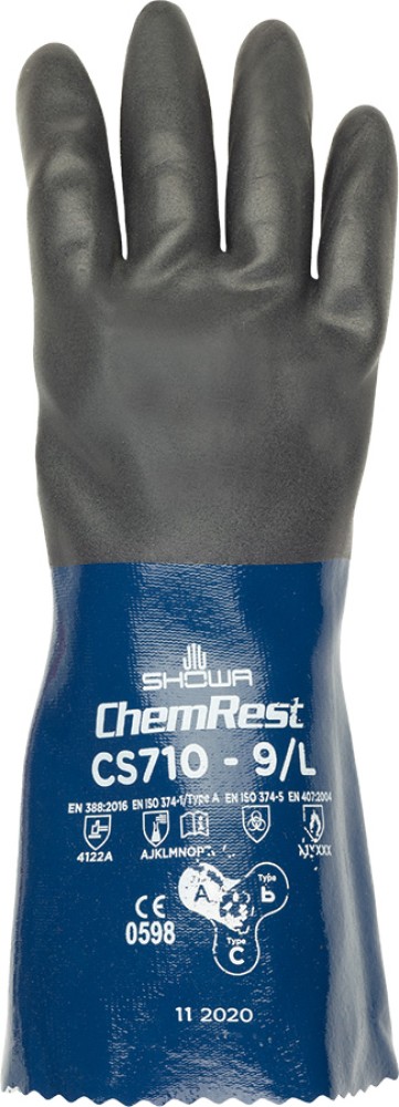 SHOWA Chemieschutzhandschuhe aus zweilagigem Nitril, blau/schwarz