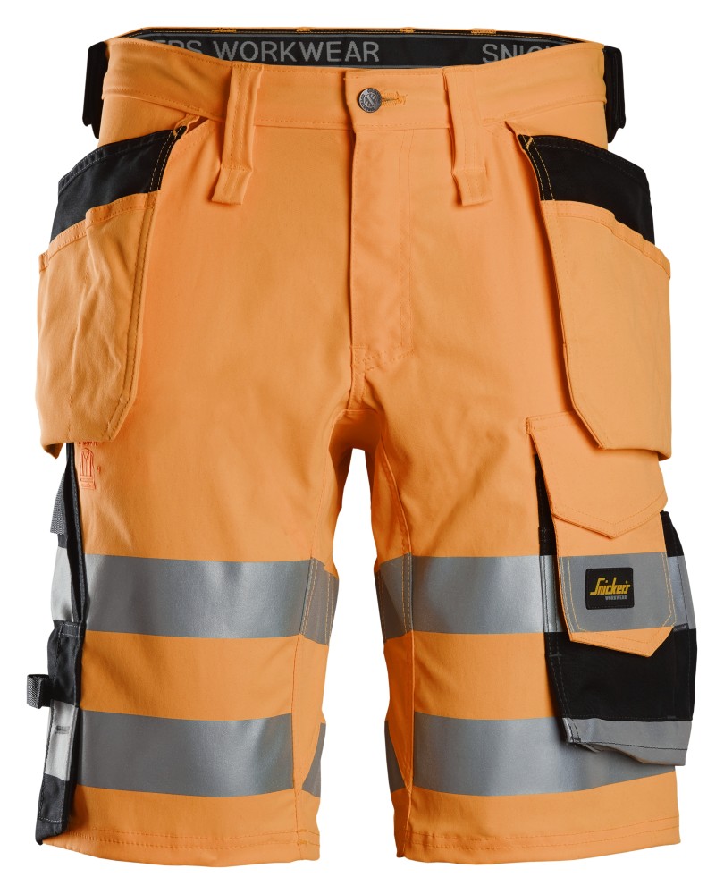 High-Vis, Stretch-Shorts mit Holstertaschen der Warnschutzklasse 1