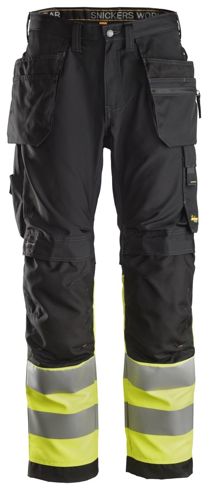 High-Vis, Arbeitshose+ mit Holstertaschen, Warnschutzklasse 1