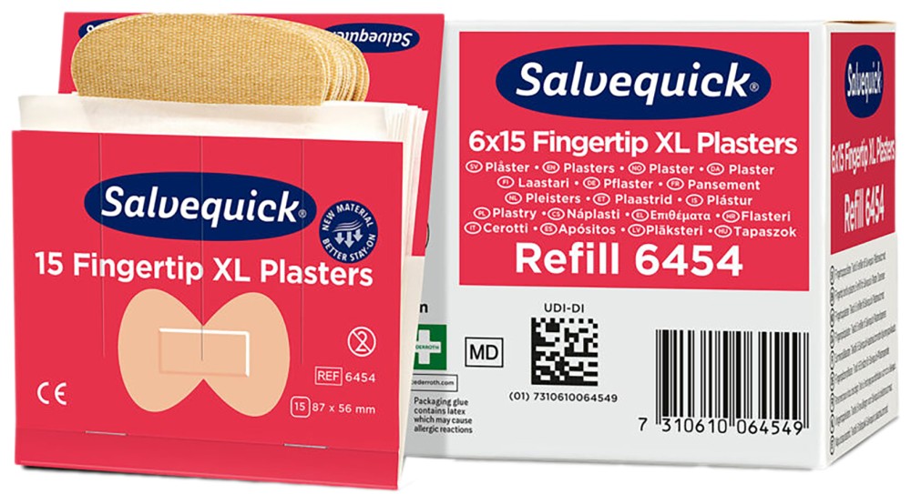Salvequick Textil Fingerspitzenpflaster Nr. 6454, 6x15 Stück Packung