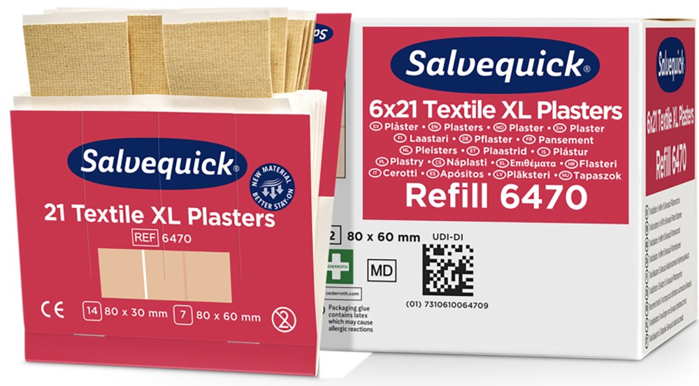 Salvequick XL Textilheftpflaster 80x30 & 80x60 mm, 6 Etuis
