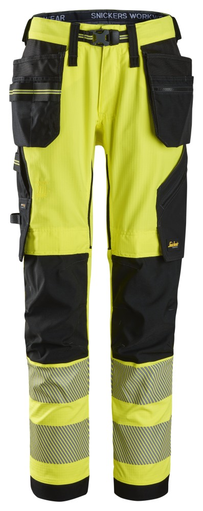 High-Vis, Stretch-Arbeitshose mit Holstertaschen, Warnschutzklasse 2