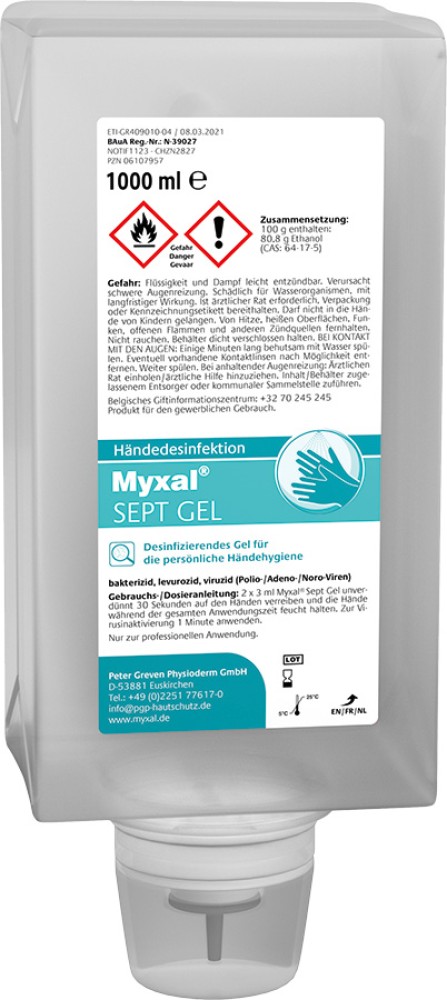 MYXAL SEPT Gel 1000 ml – Ethanolbasiertes, rückfettendes Händedesinfektionsgel