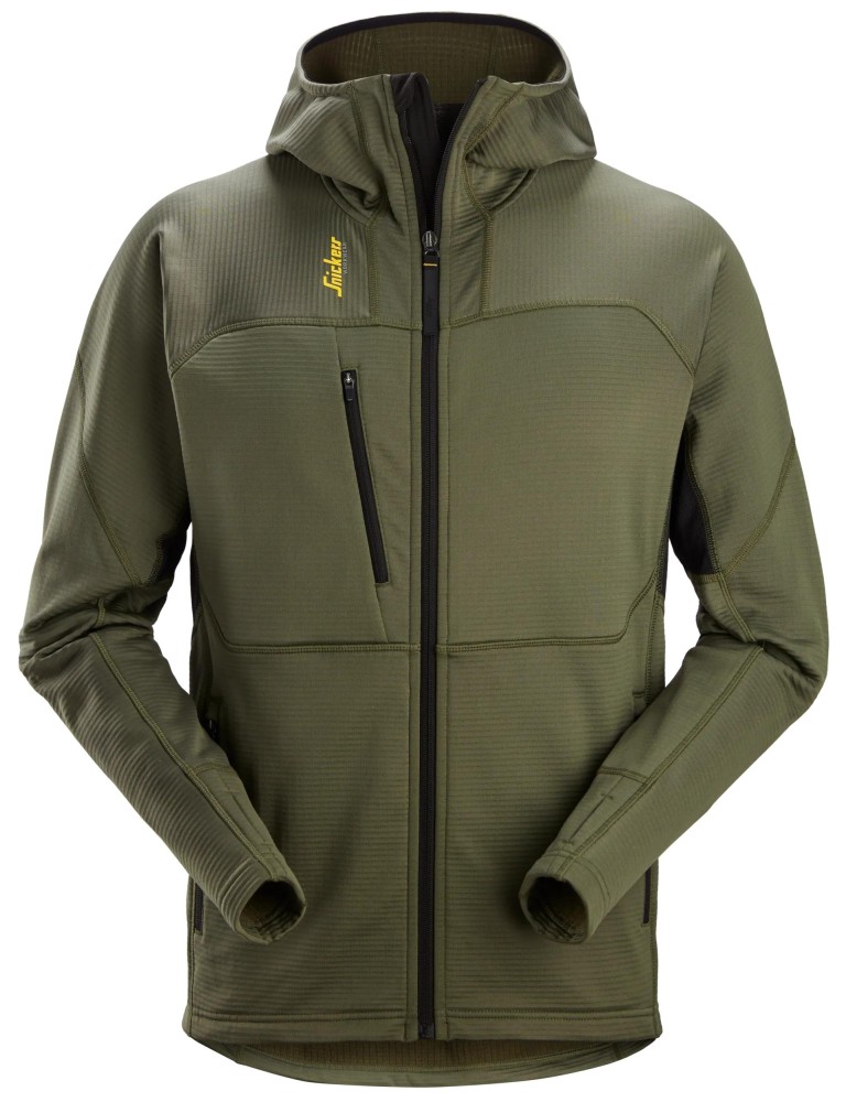 Thermo-Body Mapping Fleece-Hoodie mit durchgehendem Reißverschluss