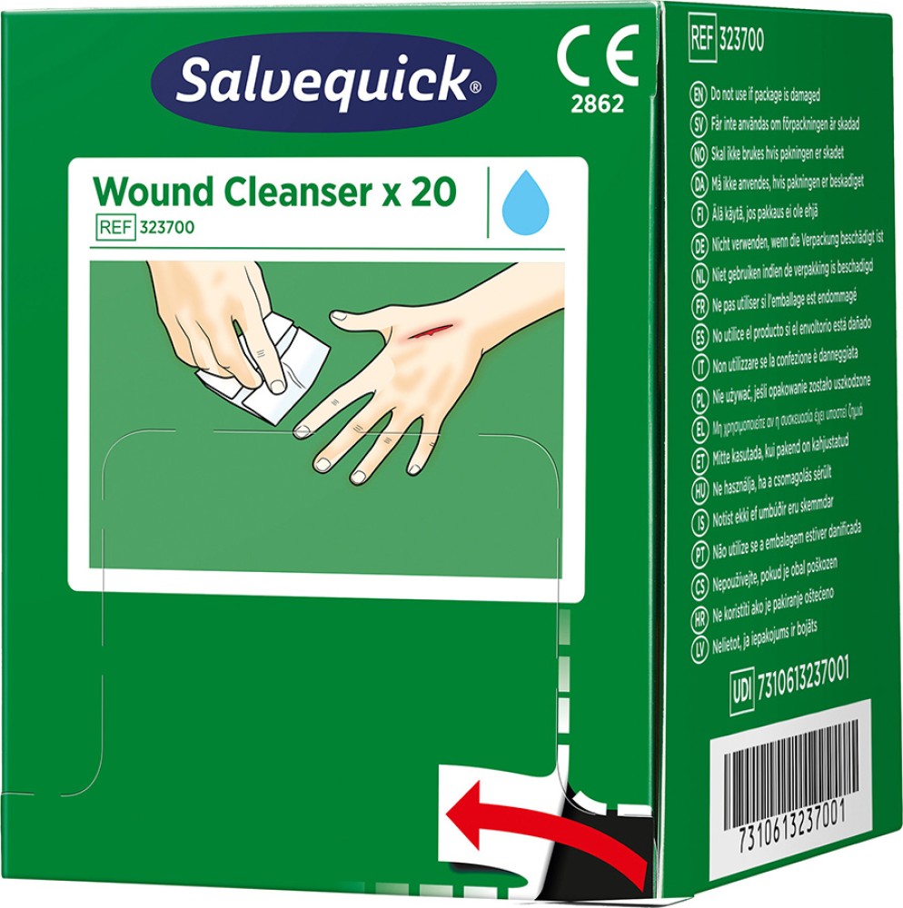 SALVEQUICK Nachfuellpackung mit 20 Wundreinigungstuechlein 11x12 cm