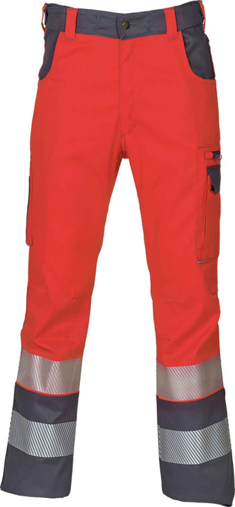 Warnschutz-Bundhose EXTENSO in leuchtrot/grau mit Reflexstreifen