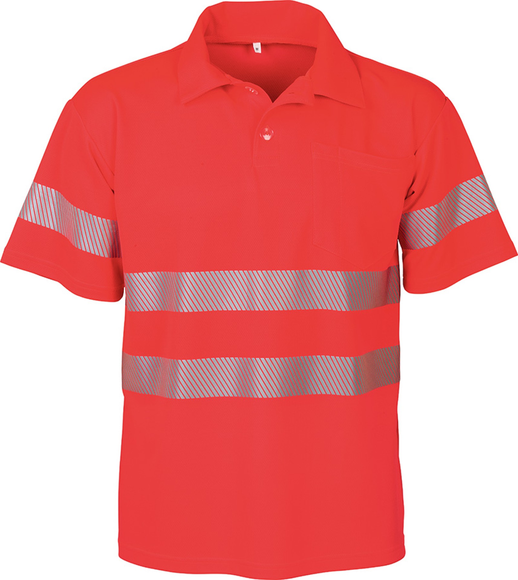 Warnschutz-Poloshirt BIOACTIVE leuchtrot mit Reflexstreifen und UV-Schutz