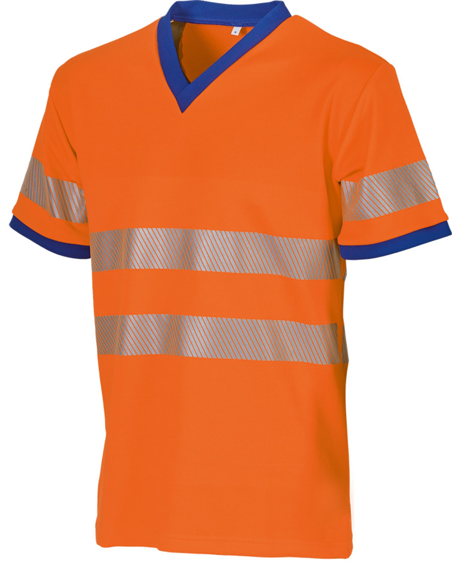 Warnschutz-T-Shirt OXYGEN mit Reflexstreifen, leuchtorange/blau