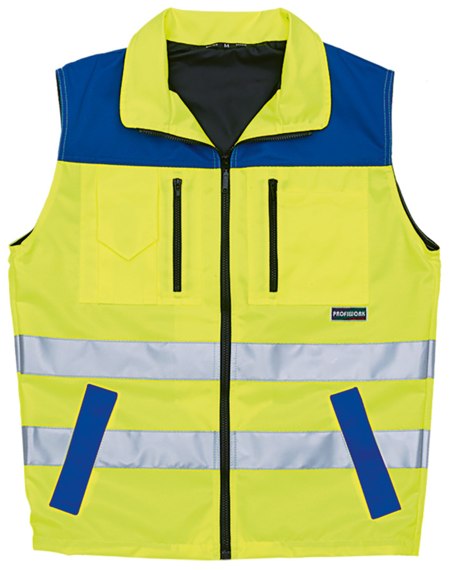 PROFIWORK Warnweste leuchtgelb/blau, wasserabweisend, reflexstark, robust