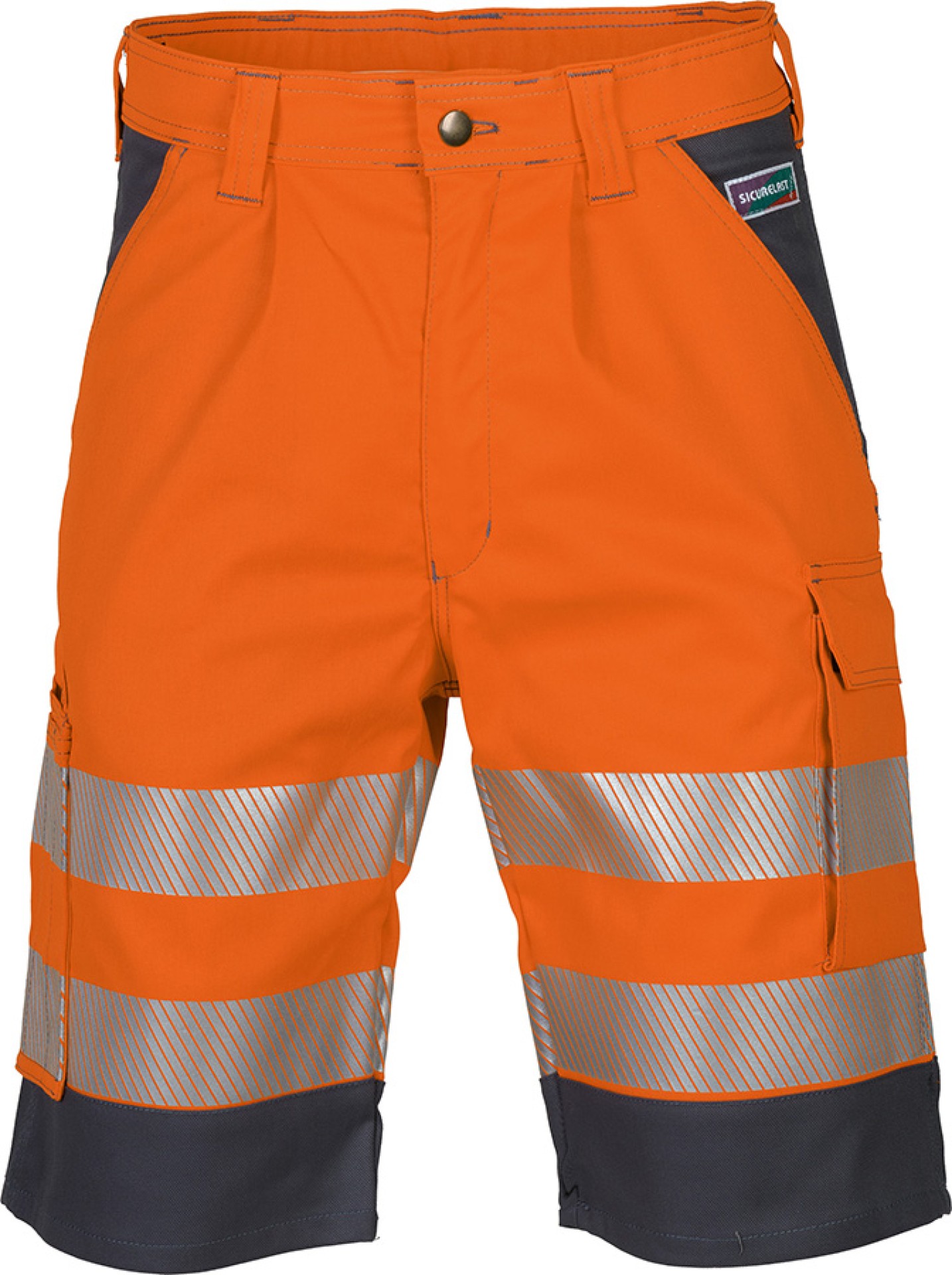 Warnschutz-Shorts SICURELAST leuchtorange mit Reflexstreifen und Taschen