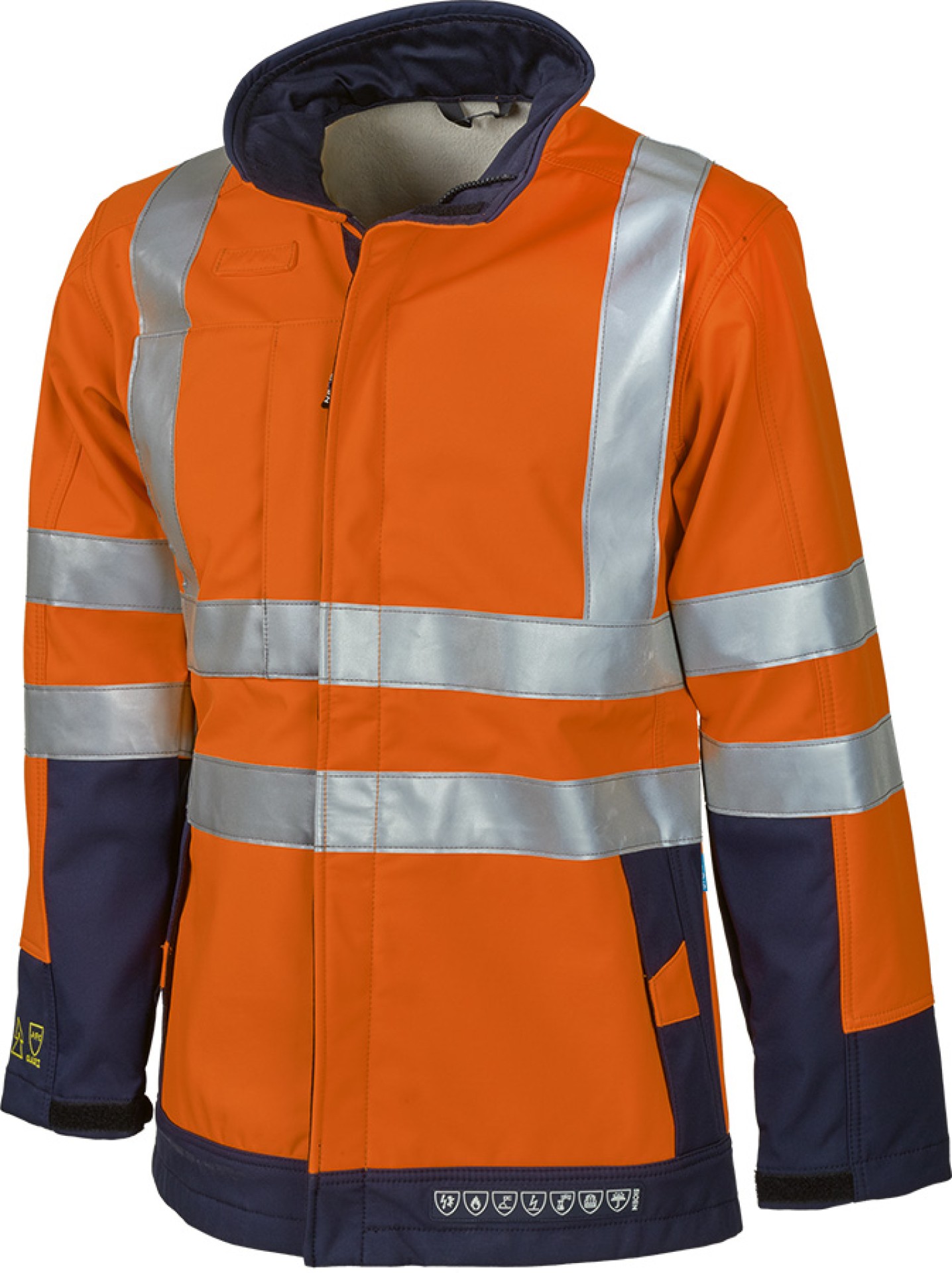 Sioen Warnschutz-Softshelljacke mit Störlichtbogenschutz, leuchtorange/dunkelblau