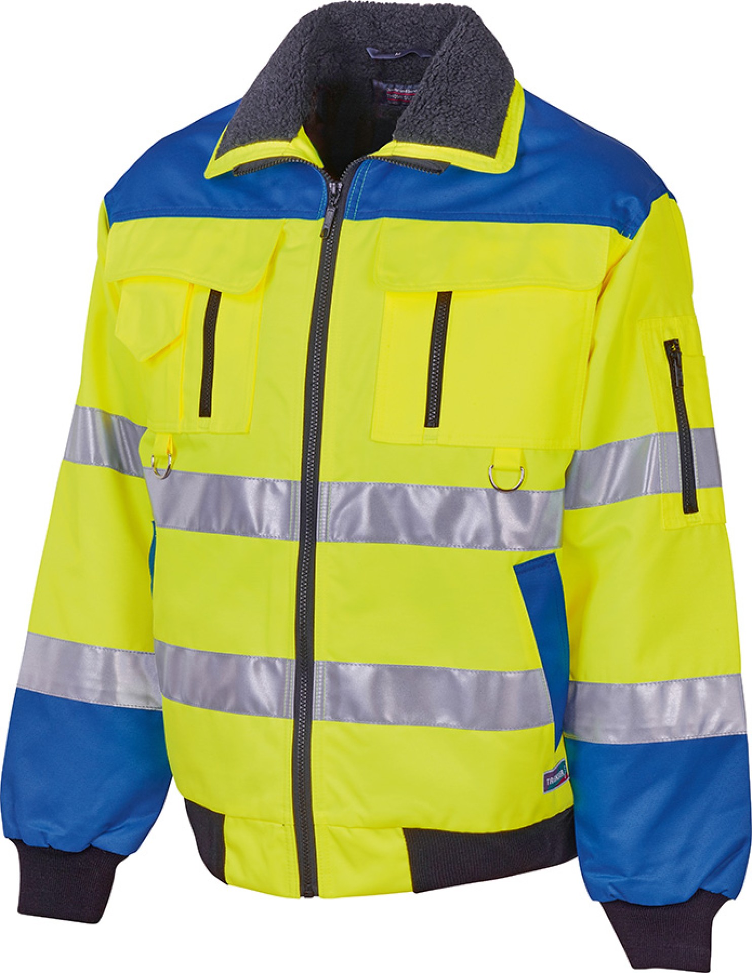 Warnschutzjacke Trekker leuchtgelb-blau, wasserabweisend, warm gefüttert