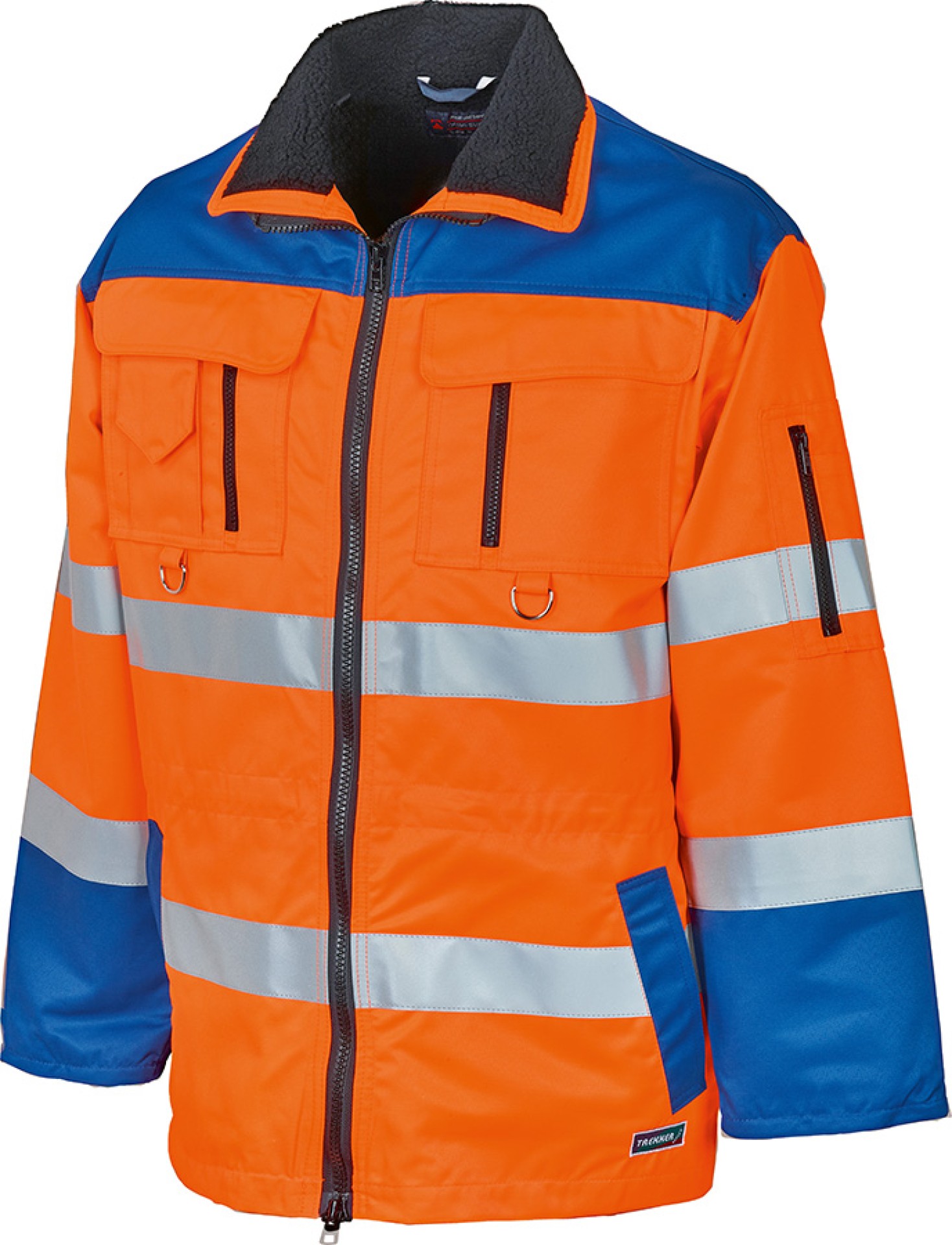 Lange Trekker Warnschutzjacke wasserabweisend orange/blau