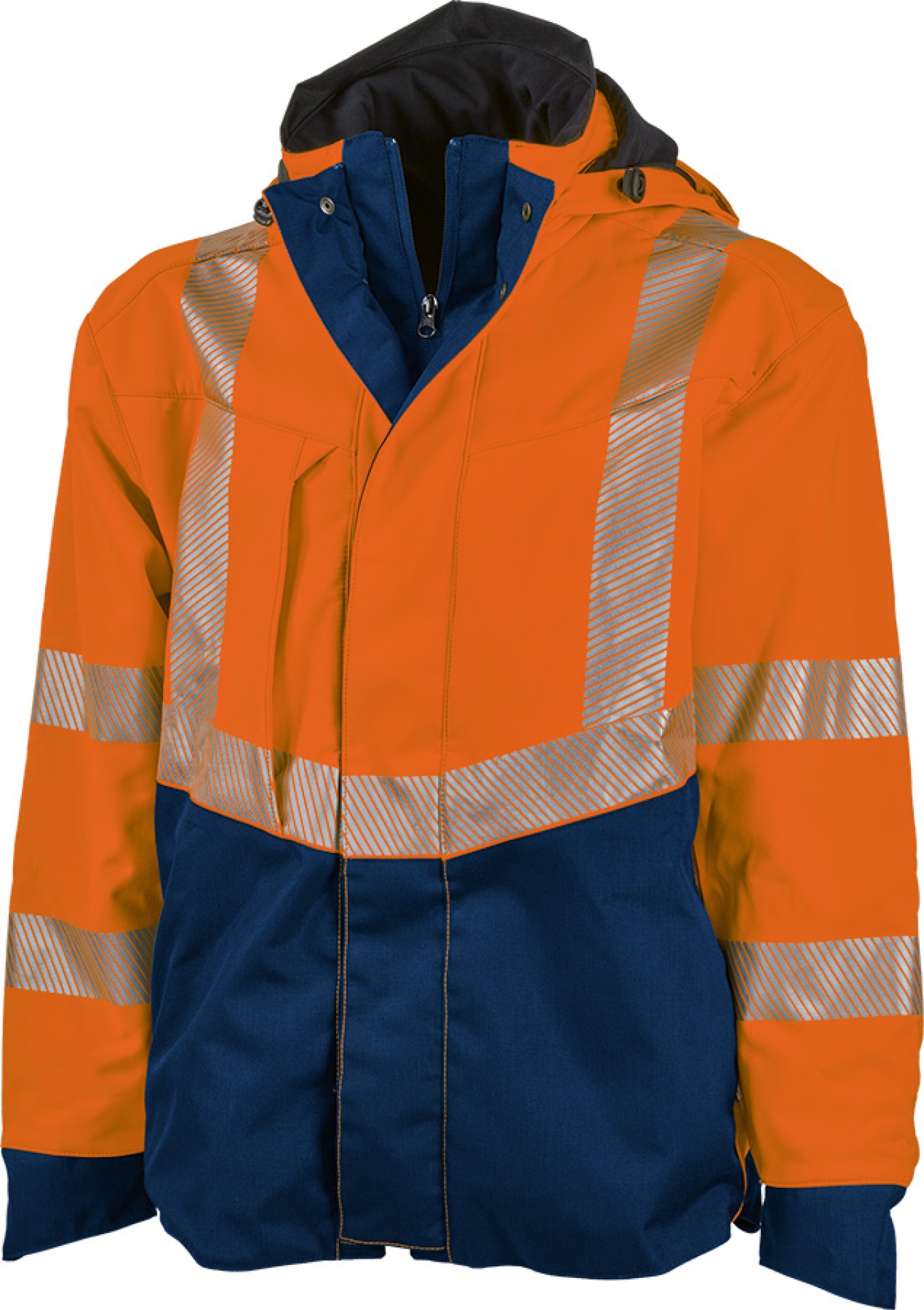 Warnschutz Softshelljacke Allwetter leuchtorange/blau mit Reflexstreifen