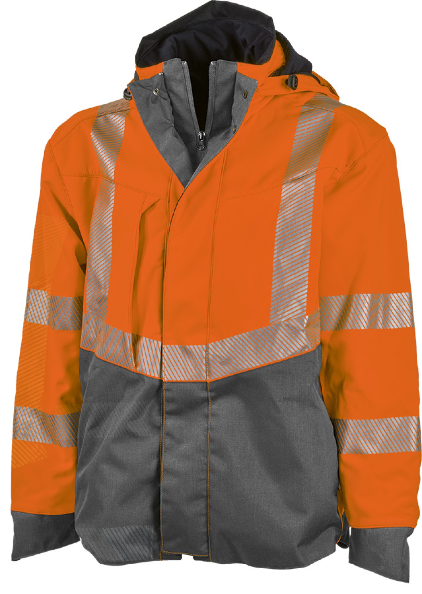 Warnschutz Softshell-Allwetterjacke mit Reflexstreifen, leuchtorange/grau