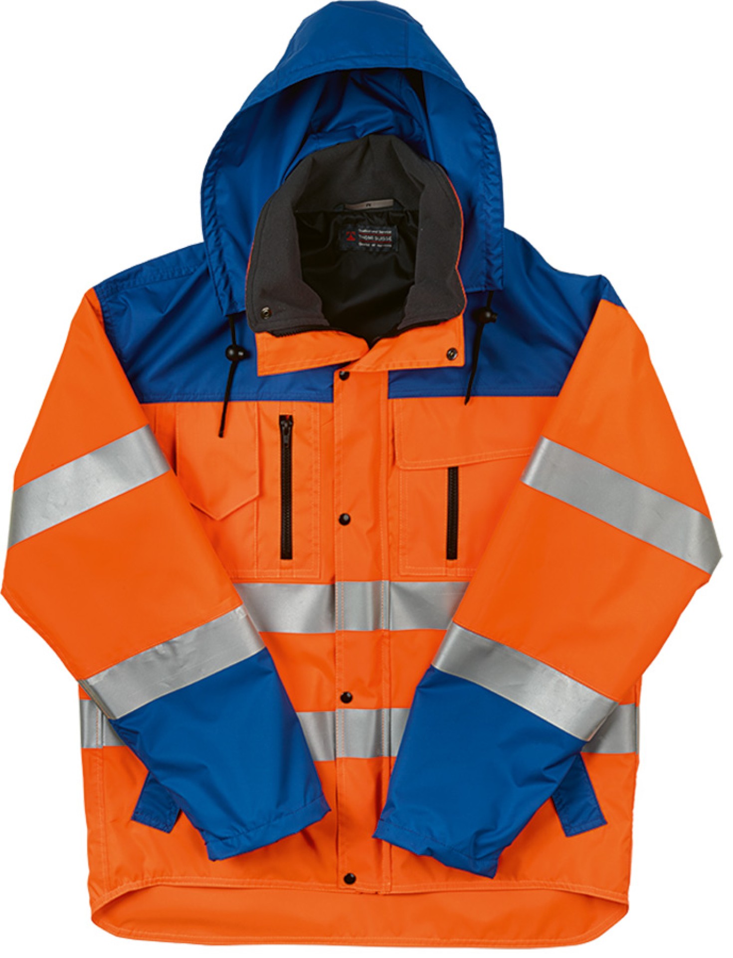 Leuchtorange-blau Regenjacke IMPERMA mit Reflexstreifen, wasserdicht