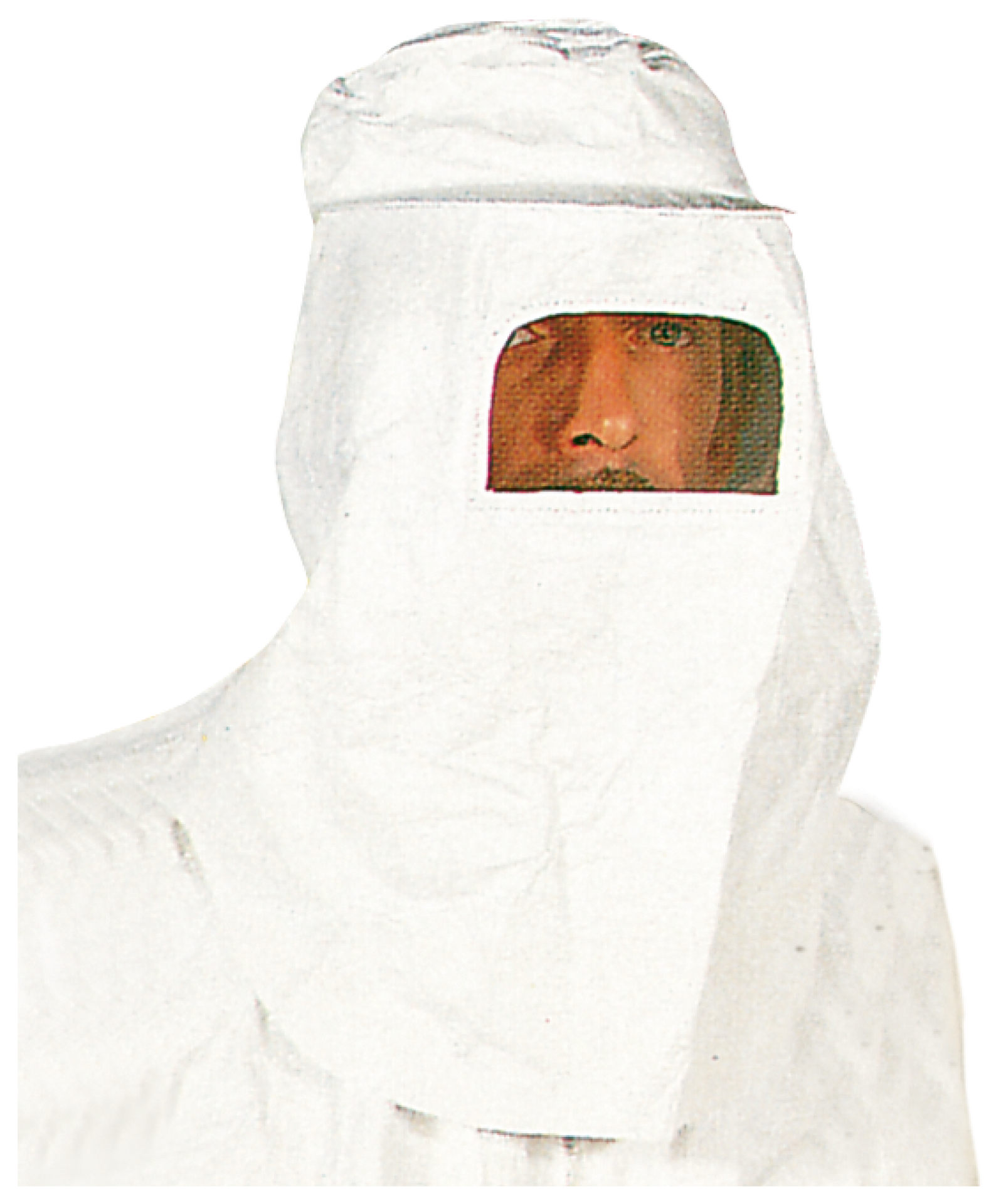 Weisse Schutzhaube aus Tyvek mit Sichtfenster und Halsschutz