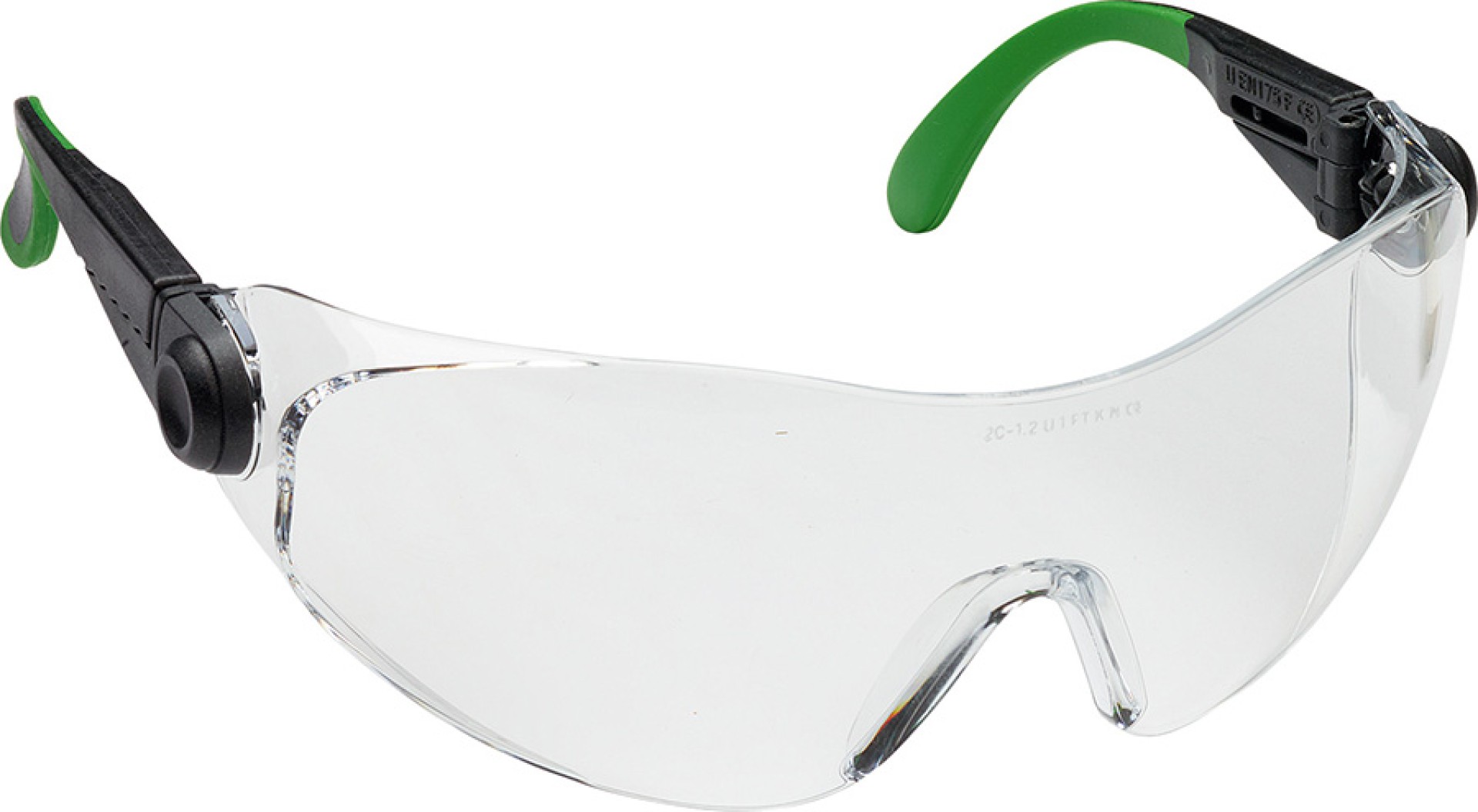 Leichte UNIVET Schutzbrille Clear 2, kratzfest, verstellbar, schwarz/grün