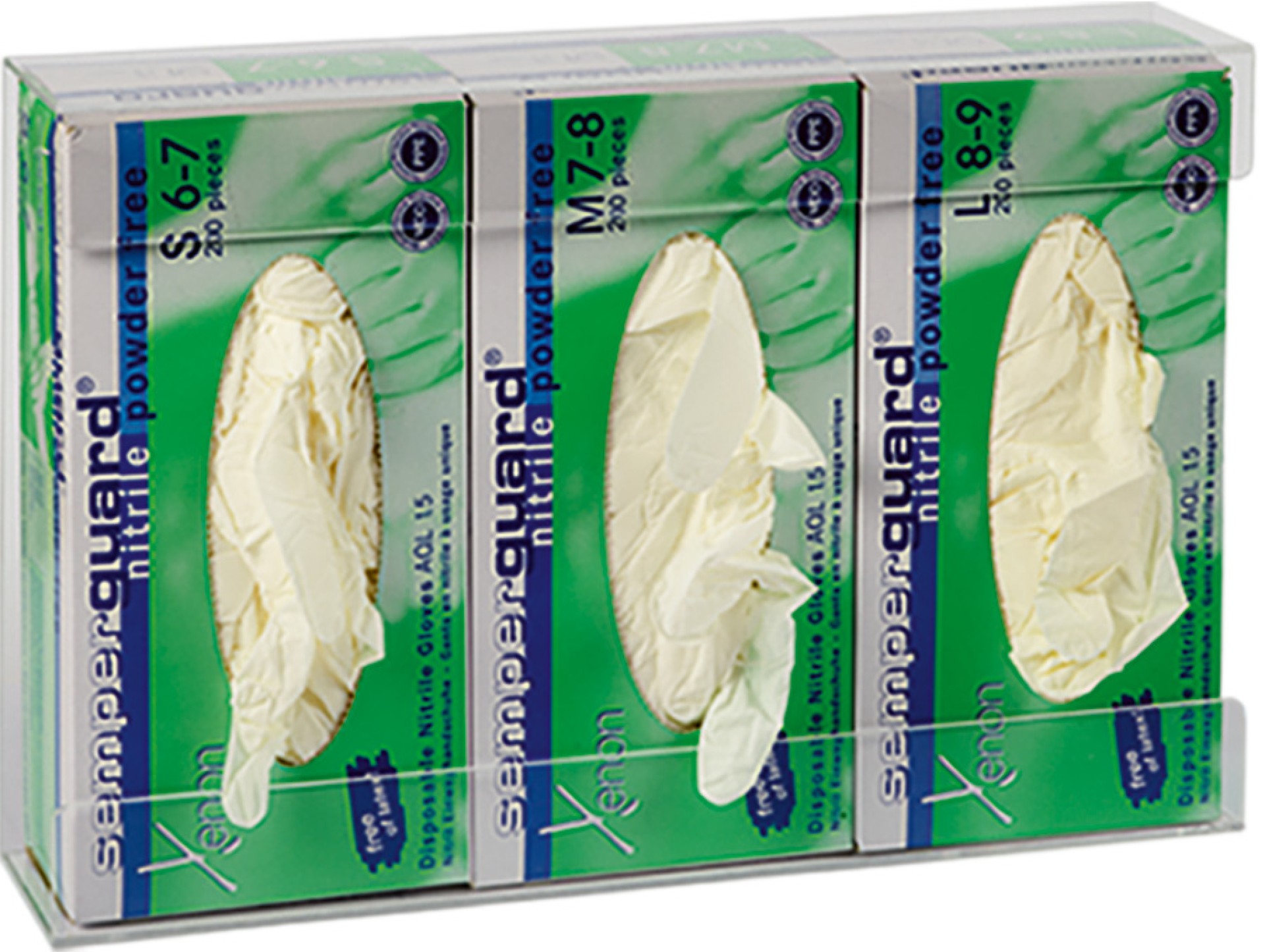 Wandhalterung aus klarem Acryl für 3 Handschuhboxen