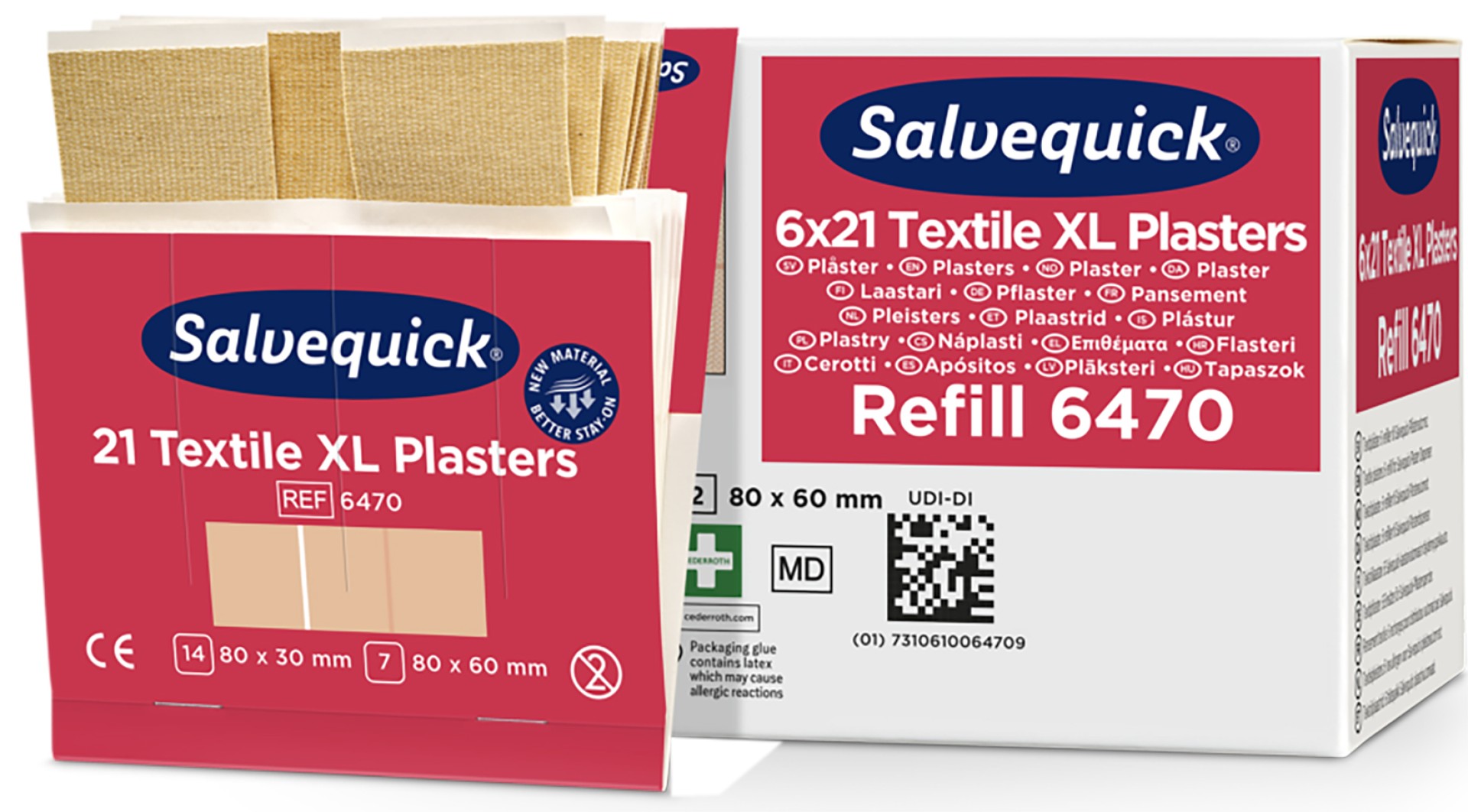 Salvequick XL Textilheftpflaster 80x30 & 80x60 mm, 6 Etuis