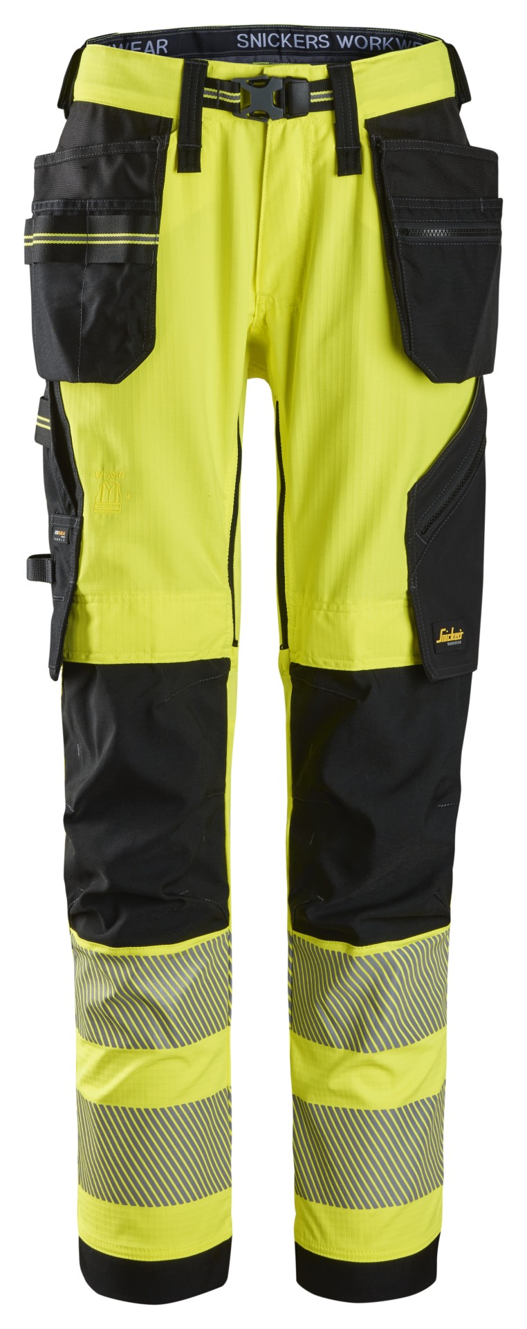 High-Vis, Stretch-Arbeitshose mit Holstertaschen, Warnschutzklasse 2