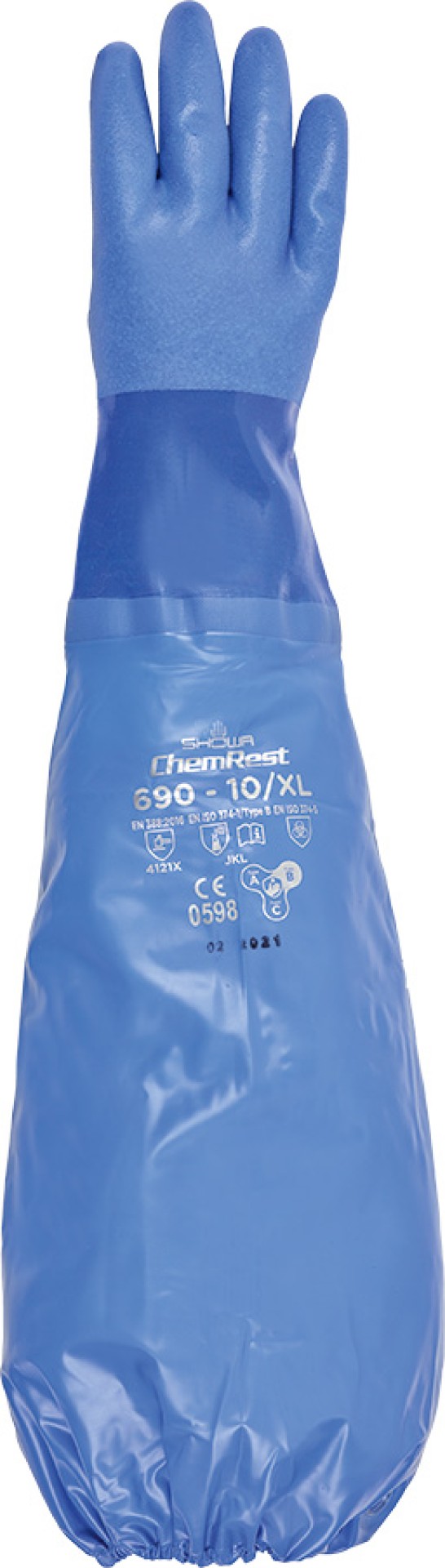 SHOWA Schutzhandschuhe PVC-beschichtet, blau, 60 cm, Grösse XL