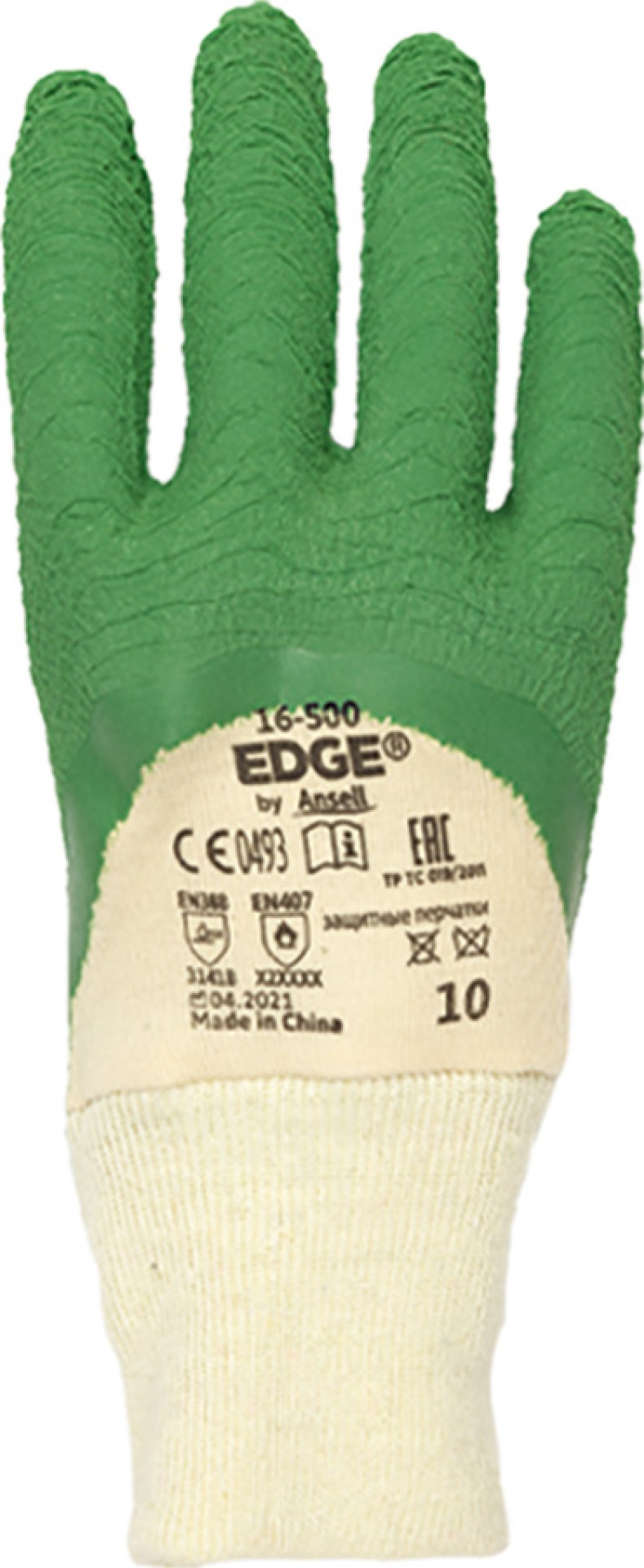 Ansell Baumwollhandschuhe mit grüner Latex-Beschichtung, Grösse 8-10