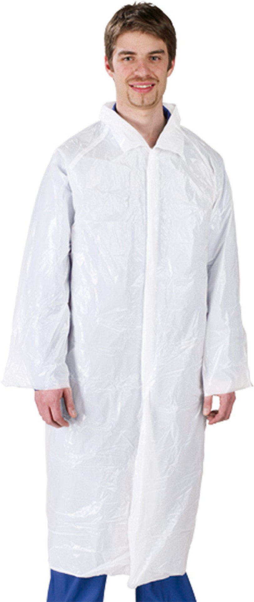 Hygostar Einweg-Berufskittel aus Polyethylen, weiss, Druckknopf, unisex