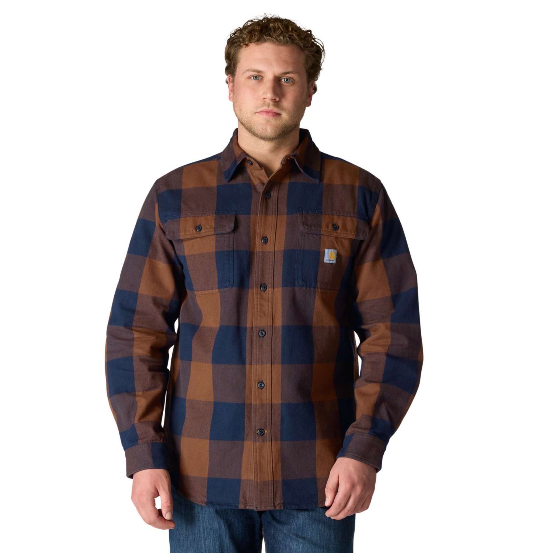Loose Fit Heavyweight Flannel Long-Sleeve Plaid Shirt