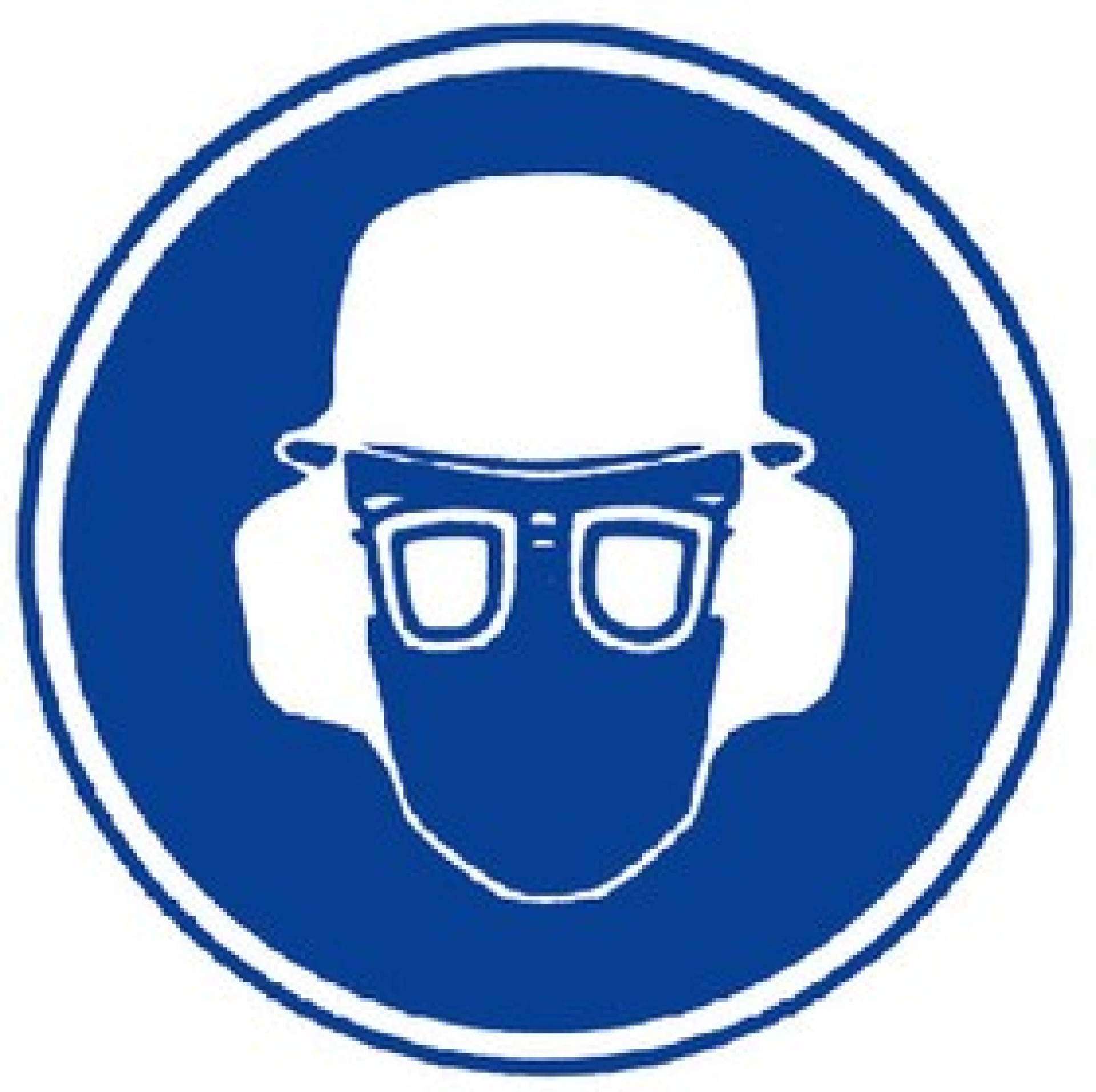 Gebotsschild 200 mm, selbstklebend, Augen- Kopf- und Gehörschutz Pflicht