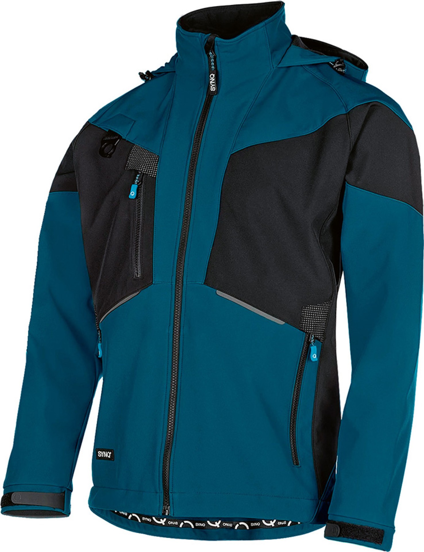 SYNQ Stunter Softshelljacke petrolblau Schwarz, recyceltes Material