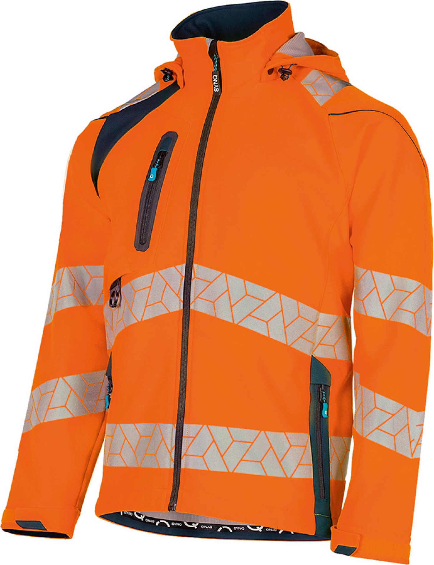Warnschutzjacke Softshell SYNQ DETEQTOR, leuchtorange/marineblau, recycelt