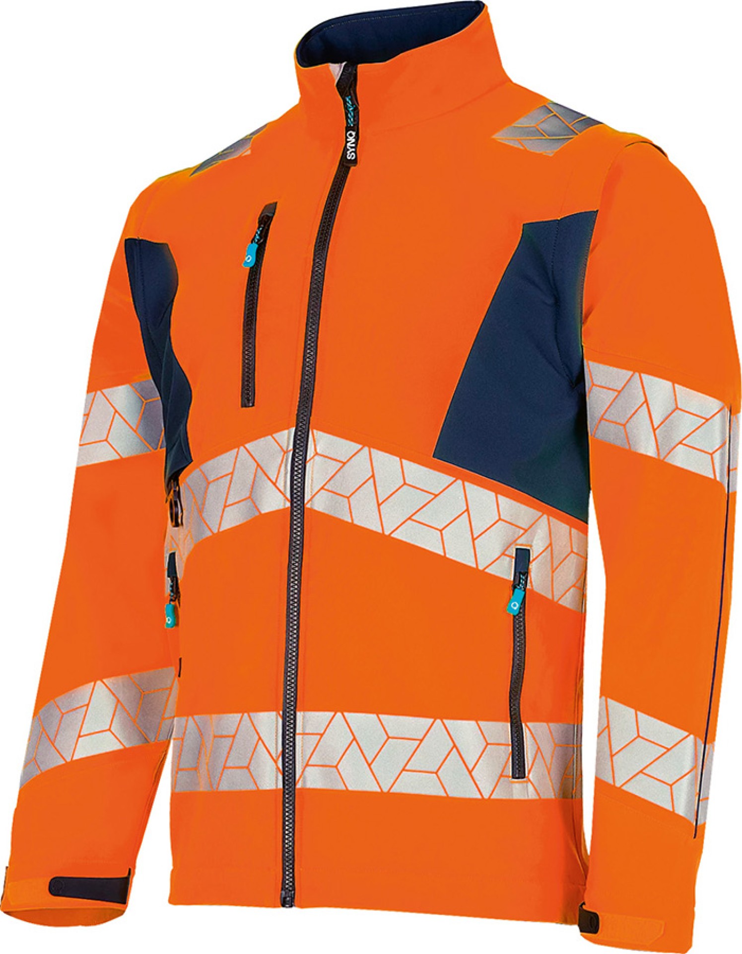 SYNQ Warnschutz Softshelljacke LEDSTART, leuchtorange-marineblau, abnehmbare Ärmel