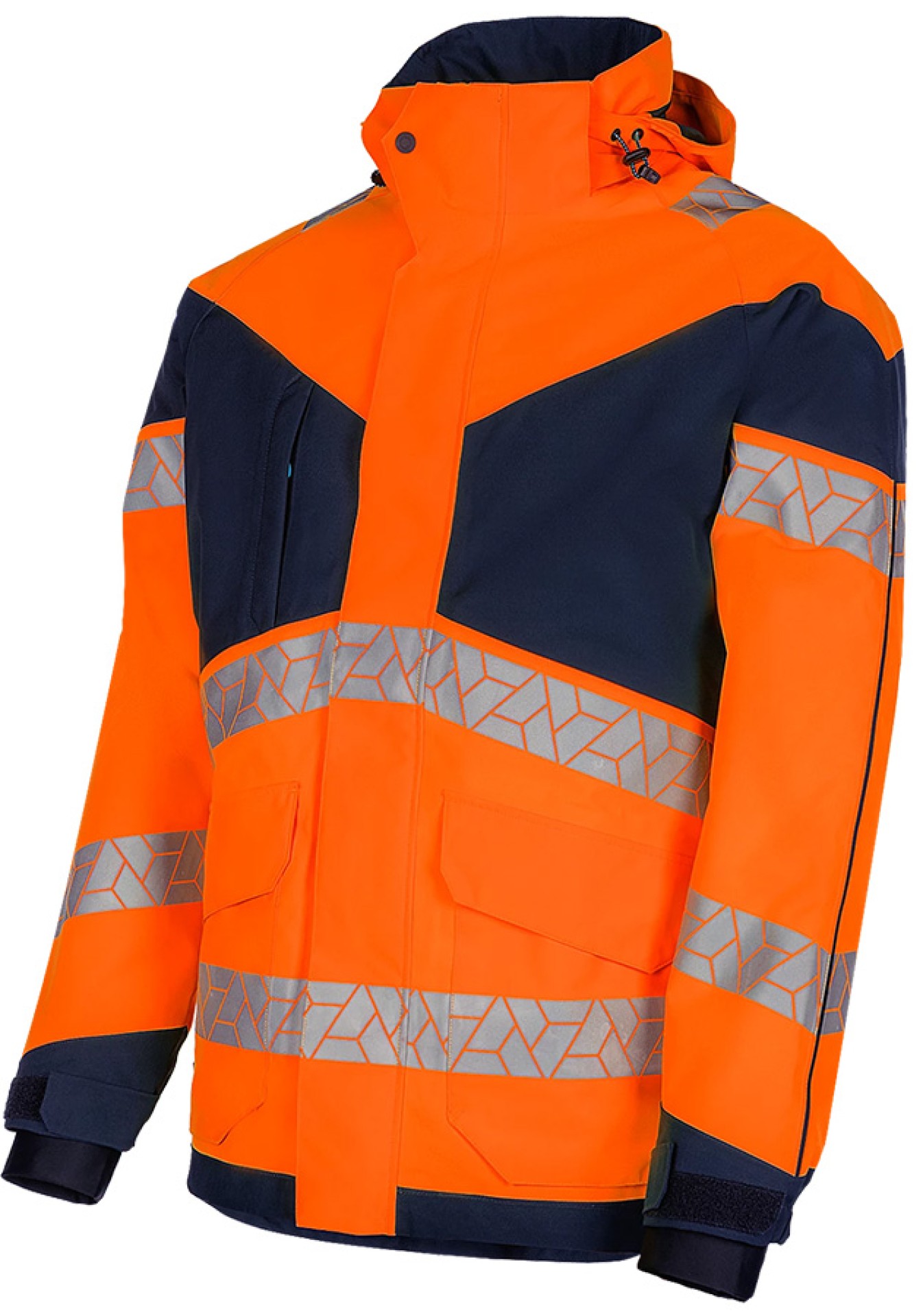 SYNQ Warnschutz Winterparka Leuchtorange Marineblau mit Reflexstreifen