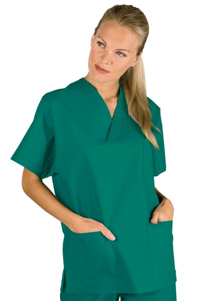 Unisex-Tunika mit V-Ausschnitt in OP-Grün, OEKO-TEX® STANDARD 100, Zertifikat Nr. 25CX00077 - Isacco
