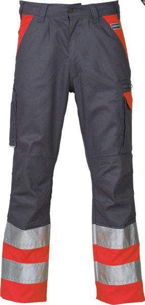 Warnschutz-Bundhose SICURELAST Grau/Leuchtrot mit Reflexstreifen